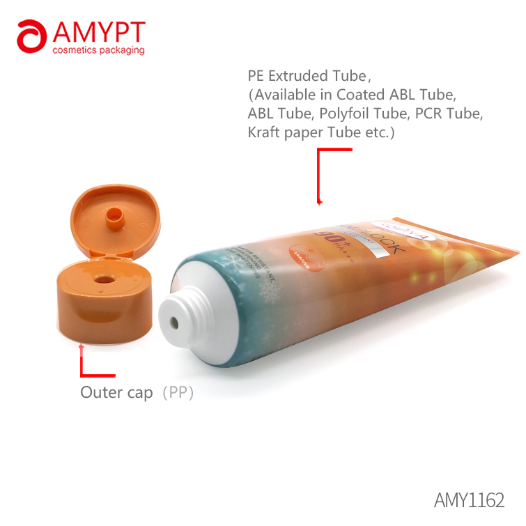 cosmetic plastic packaging tube with flip top cap