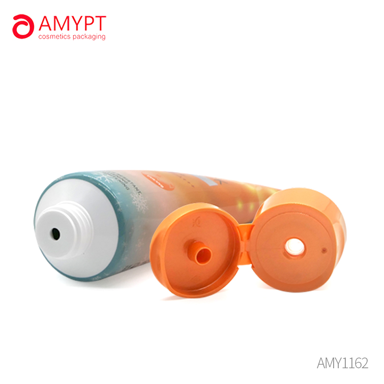 cosmetic plastic packaging tube with flip top cap