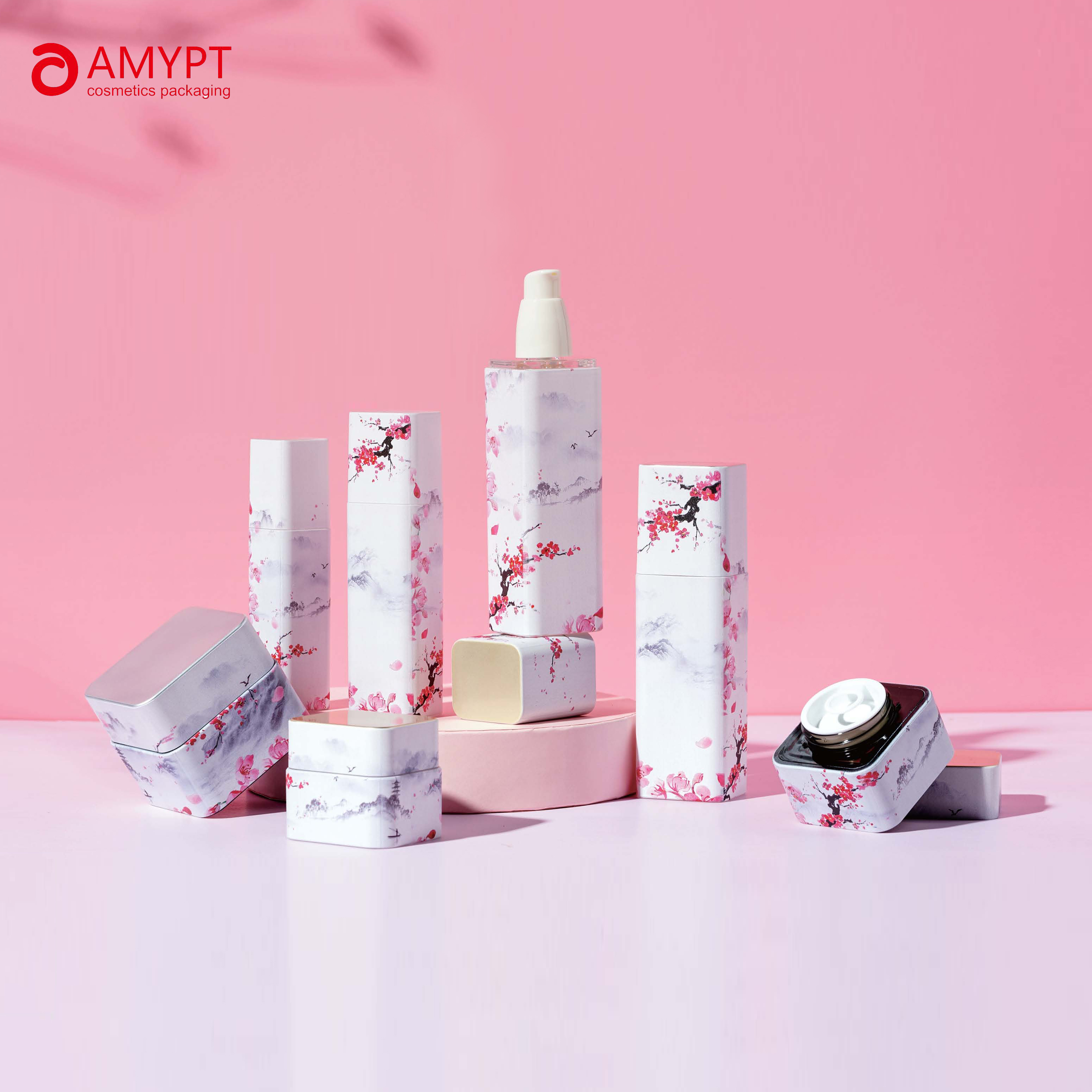 High-Quality Square Empty Bottle with Plum blossom pattern Pump Head for Moisturizer