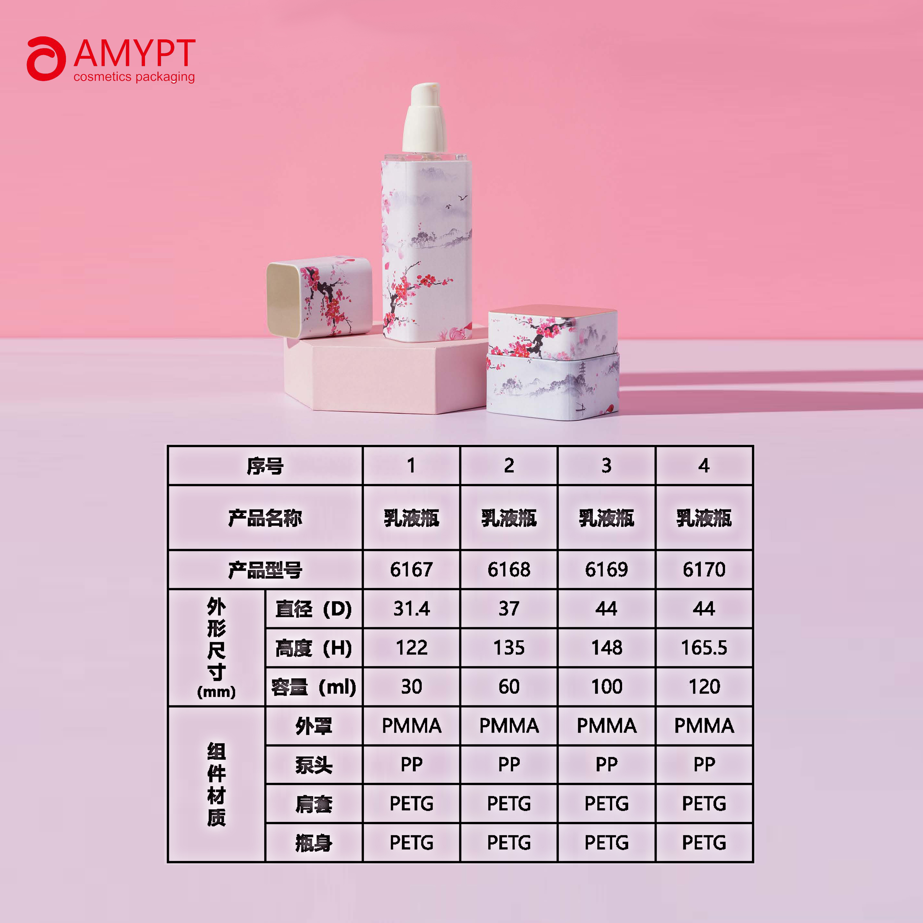 High-Quality Square Empty Bottle with Plum blossom pattern Pump Head for Moisturizer