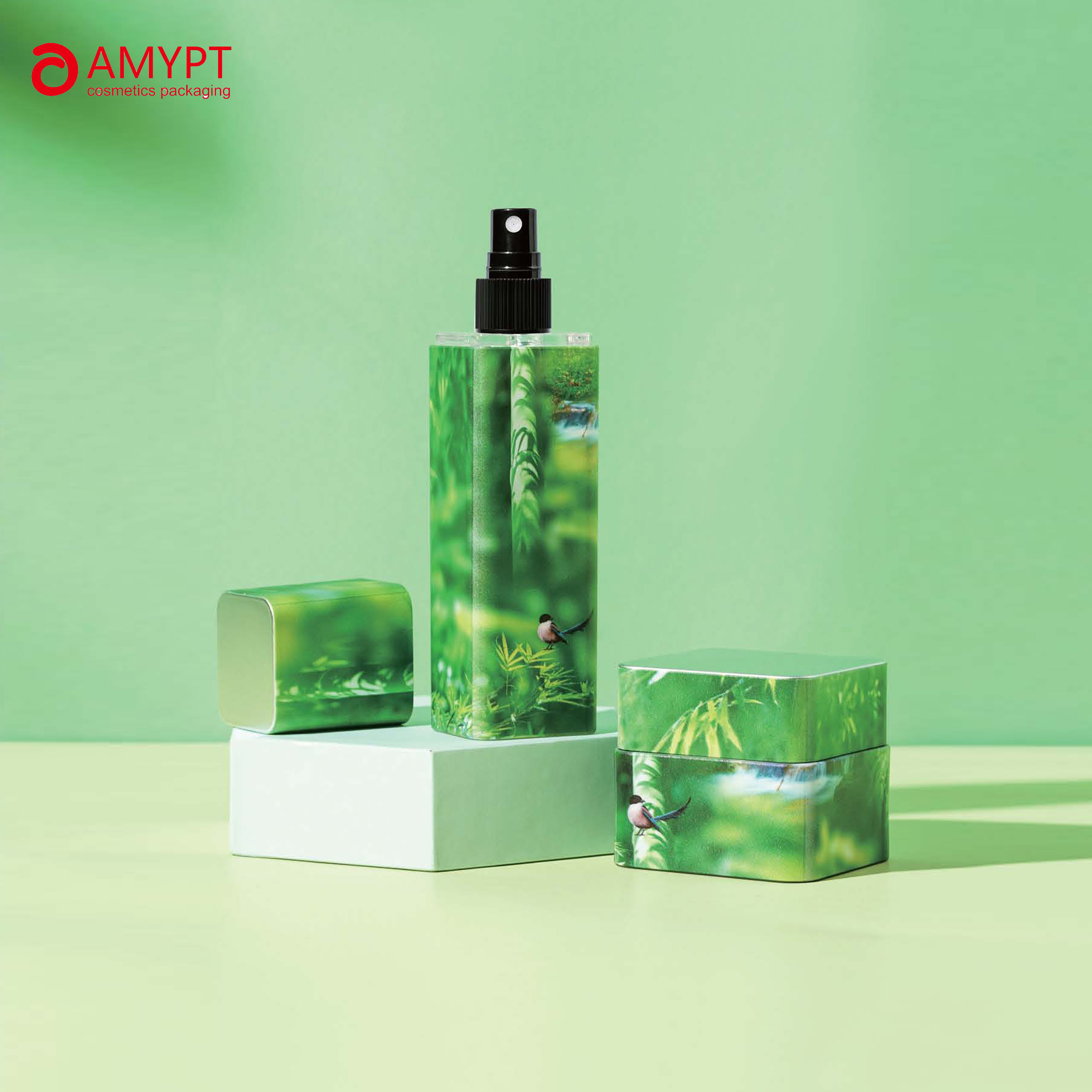 Environment Friendly Green PETG Shampoo Bottle Cosmetic Cream Jar with Pump Head And Screw Cover